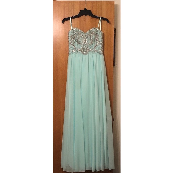 Mint/light blue embellished evening gown - Picture 1 of 4